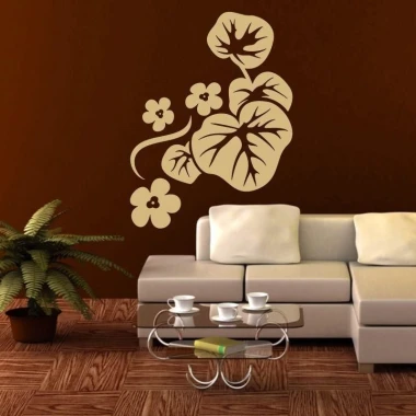 Stylish floral sticker 0977 in an elegant brown living room, adding charm and a natural touch.