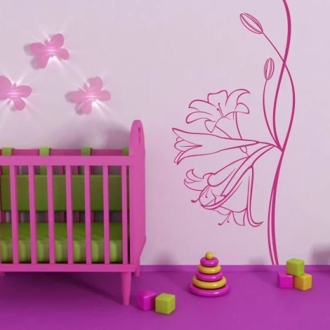 Pastel pink flower sticker 0986 brightens up a child\'s room, creating a joyful and creative atmosphere.