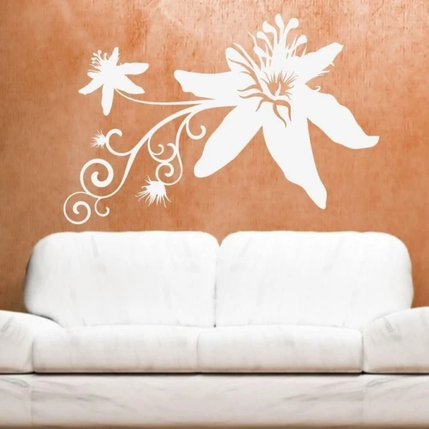 Elegant floral sticker 1194 in white, perfectly complementing a cozy interior above.