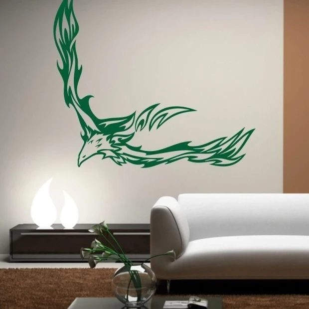 Stylish eagle sticker 1207 in vibrant green, perfect for a modern living room, adding a unique touch.