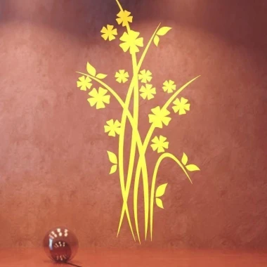 Japanese painting template 20 - Graphic design with long, curved lines and flowers.