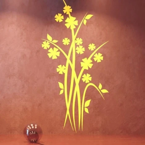 Japanese painting template 20 - Graphic design with long, curved lines and flowers.