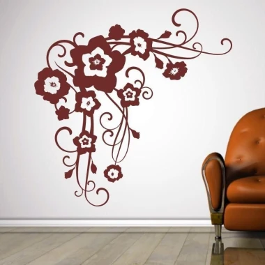 Floral painting template 1190 - Living room arrangement with a light-colored wall and brown sofa.