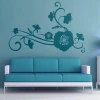 Floral painting template 1192 - Living room setup with blue walls and a turquoise sofa.