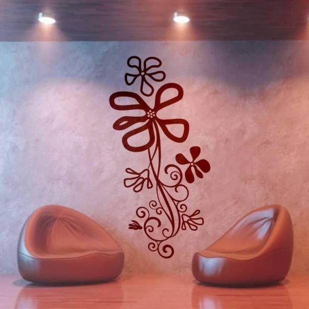Floral painting template 1195 - Living room setup with light-colored walls and modern brown chairs.