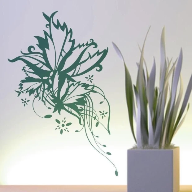 Floral painting template 1199 - Graphic design featuring leaf and flower shapes with delicate lines and swirls.