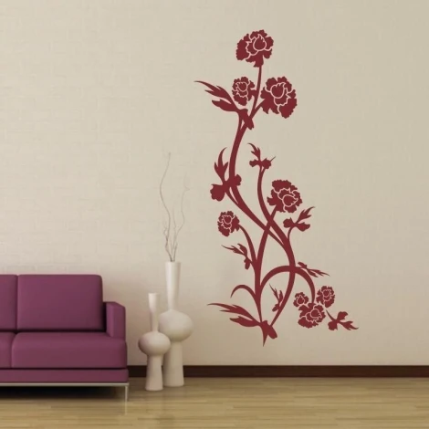 Elegant floral painting template in deep red, perfect for a modern living room.