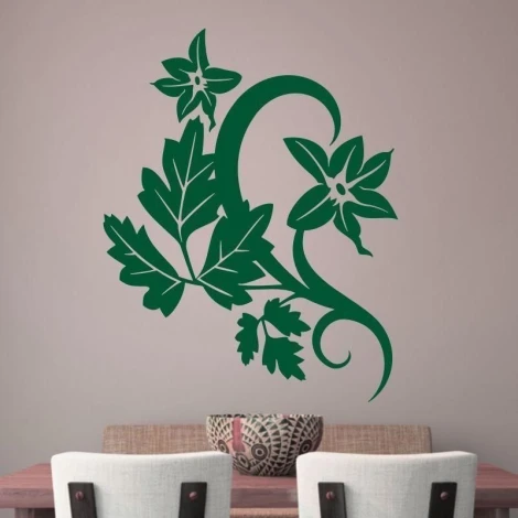 Stylish painting template featuring green flowers, perfect for refreshing a modern dining room interior.