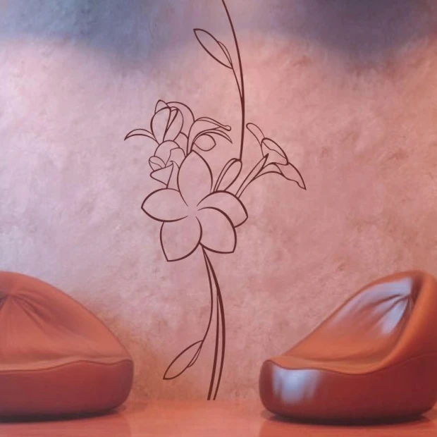 Floral painting template 0991 - Living room setup. Pink wall with two brown armchairs.