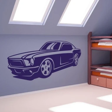 Stylish Mustang 02 wall painting template in a modern room, perfect for automotive enthusiasts.