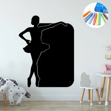 Chalk sticker for kids featuring a ballerina - Ideal for a child\'s room with light-colored walls and minimalist furniture.