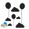 Chalk sticker for kids featuring black balloons and clouds on a white background. Design 316.