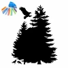 Chalk sticker for kids featuring trees and birds in flight, design with two trees and a flying bird.