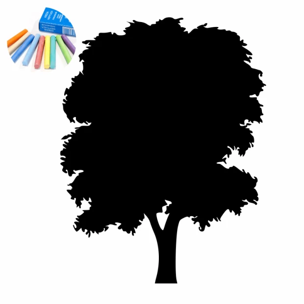 Chalk sticker for kids - tree design with a black outline and leaves.