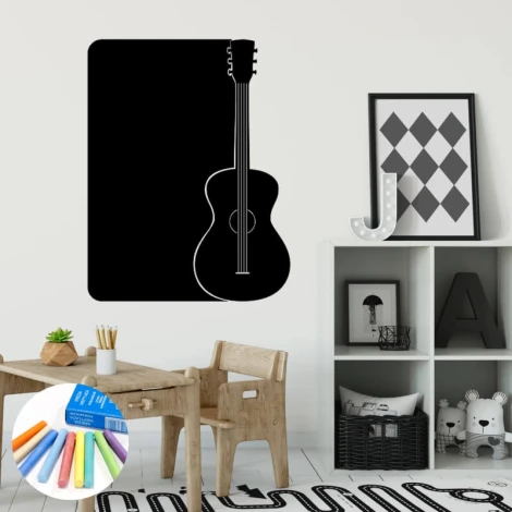 Chalk sticker for kids guitar 301 - Bright walls and natural wood furniture in a child\'s room.