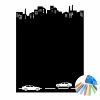 Chalk sticker for kids city 313 - Features a black city skyline with cars on the road.