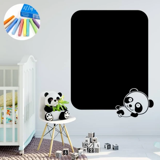Chalkboard sticker for kids featuring a panda, perfect for bright children\'s rooms with white furniture.