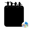 Chalk sticker for kids featuring four jumping characters on a black background.