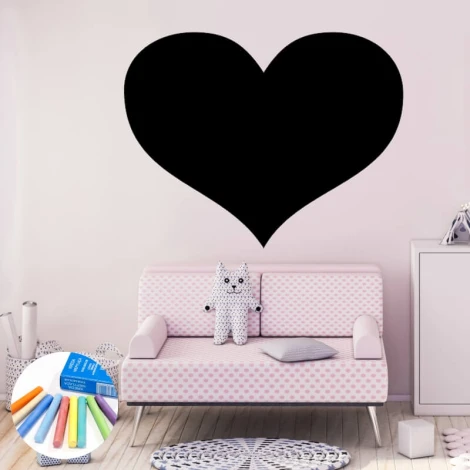 Chalk sticker for kids, heart design - Decorates a child\'s room with light walls and pastel furniture.