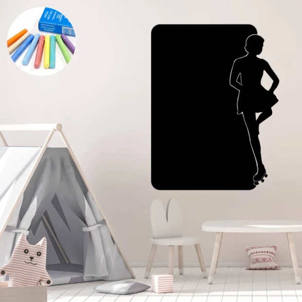 Chalk sticker for kids - dancer 310. Brightly colored walls and minimalist furniture in a child\'s room.
