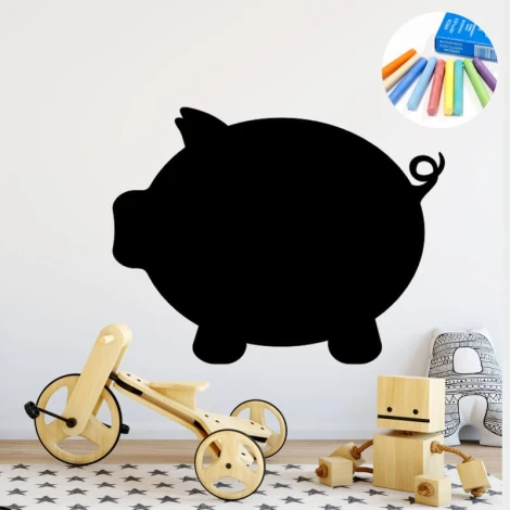 Charming chalk sticker of a pig for a child\'s room, perfect for creative play and learning.
