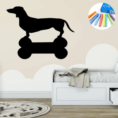 Chalk sticker dachshund 328 - Decor in a child\'s room. Light-colored walls, furniture in shades of white.