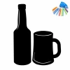 Chalk sticker mug 338 - Graphic design featuring a black bottle and mug with colorful chalks nearby.