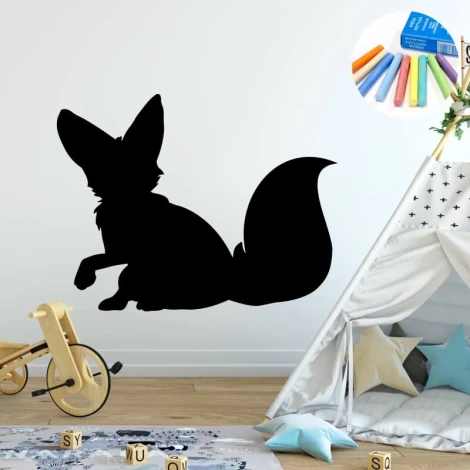 Chalk sticker fox 329 - Decor for a child\'s room. Light-colored walls, tent, and toys nearby.