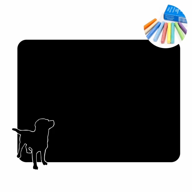 Chalk sticker dog 327 - Black surface with dog outline in the lower left corner.