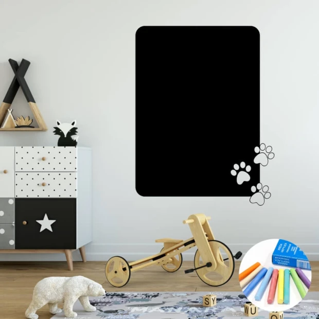 Chalk sticker cat paw prints 309 - Decor for a child\'s room. Light-colored walls, Scandinavian-style furniture.