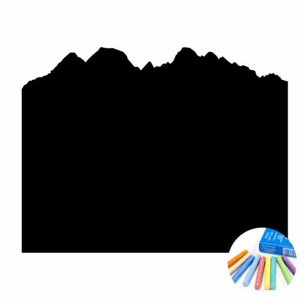 Chalk sticker Tatry 322 - Graphic design featuring mountain outlines with colored crayons in the corner.