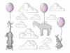 Wall stickers set animals 2464 - Features clouds, a cat, and a rabbit with balloons in a graphic design.