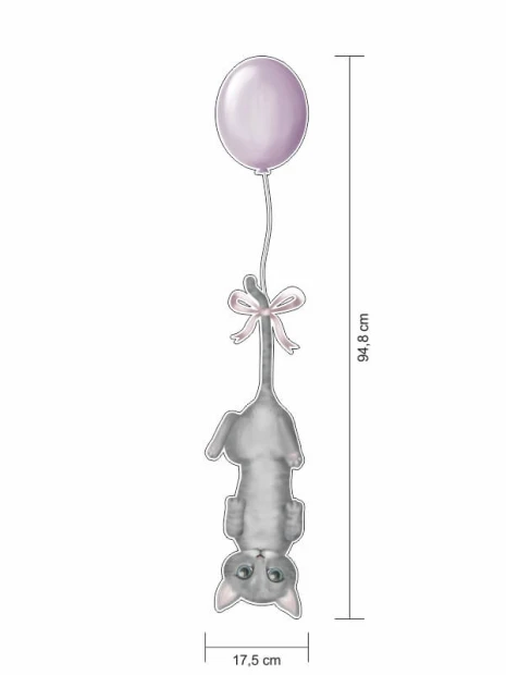 Wall stickers set animals 2464 - Graphic design featuring a gray cat holding a colored balloon.