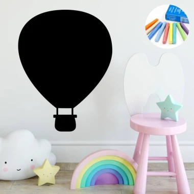Chalk sticker for kids - balloon design. Bright walls and pastel furniture in a children\'s room setting.