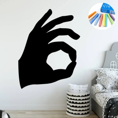 Chalkboard hand sticker 352 - Bedroom decor with light walls, modern furniture, and textiles.