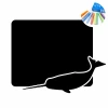 Chalk sticker of a narwhal 350 - Graphic design. Black narwhal shape next to a rectangular surface.