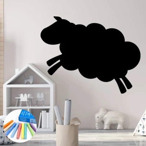 Chalk sticker for kids featuring a sheep - Ideal for a child\'s room with light-colored walls and minimalist furniture.