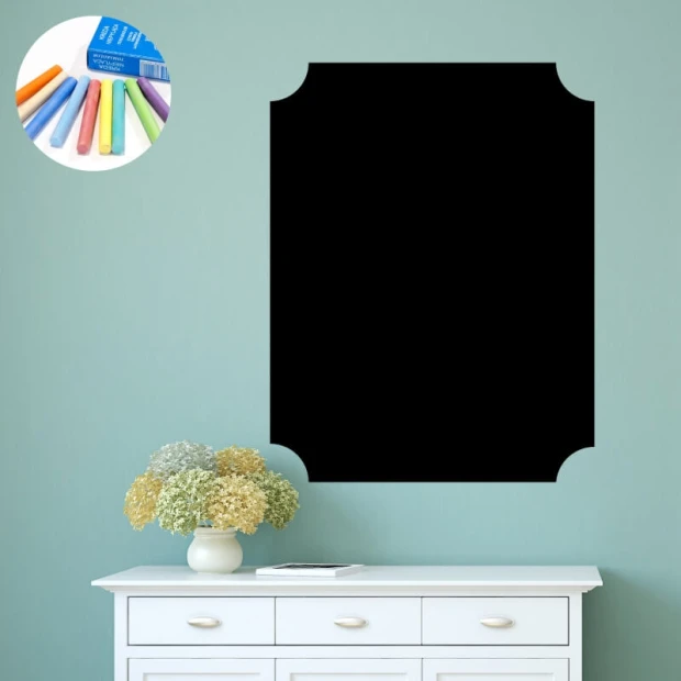 Chalkboard sticker decorative frame 361 - Room arrangement with light-colored walls and white furniture.