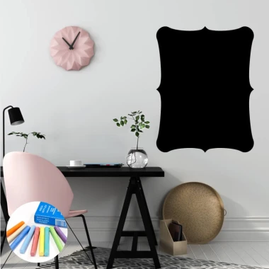 Chalkboard sticker decorative frame 362 - Office setup with light-colored walls, minimalist furniture, and accessories.