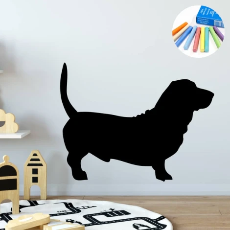 Chalk sticker dog 355 - Decor for a child\'s room. Light-colored walls, patterned carpet on the floor.