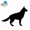 Chalk sticker dog 357 - Graphic design. Black dog silhouette on white background with colorful chalks in the corner.