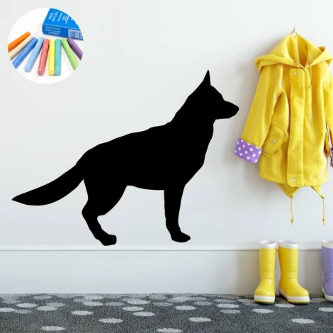 Chalkboard sticker dog 357 - Entryway decor with light walls and a patterned gray rug.