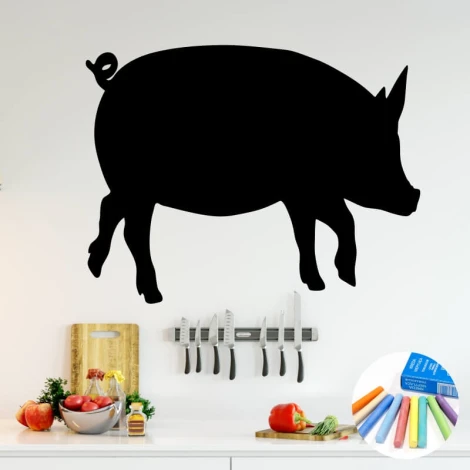 Chalkboard pig sticker 353 - Kitchen decor with light-colored walls, minimalist furniture, and accessories.
