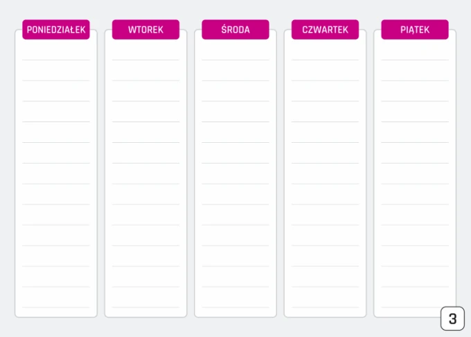 Weekly planner magnetic whiteboard 400 - Simple grid with five columns and day headers.