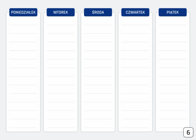 Magnetic dry-erase weekly planner board 400 - Simple grid design with five columns for the days of the week.