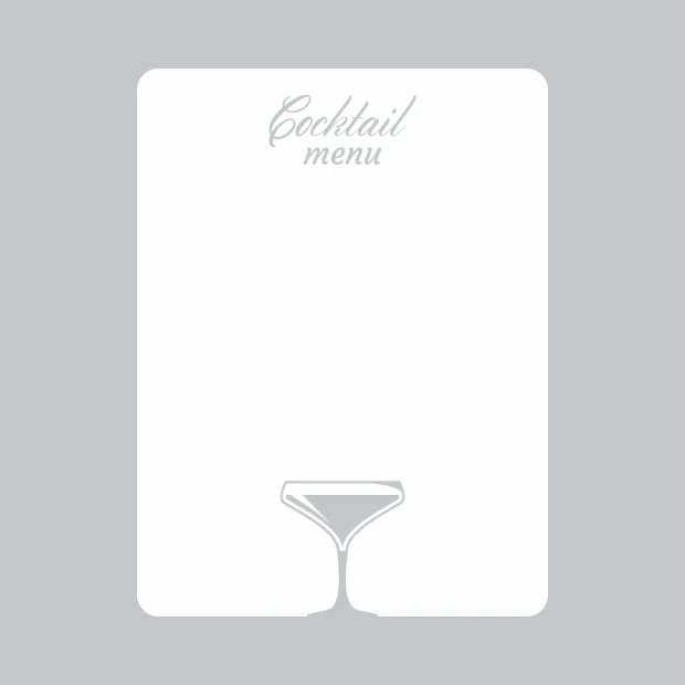 Cocktail menu dry-erase board 252 - Simple design with text and a sketch of a glass.