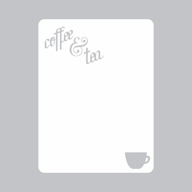 Dry-erase board coffee and tea menu 237 - Features coffee & tea text and a cup graphic at the bottom.