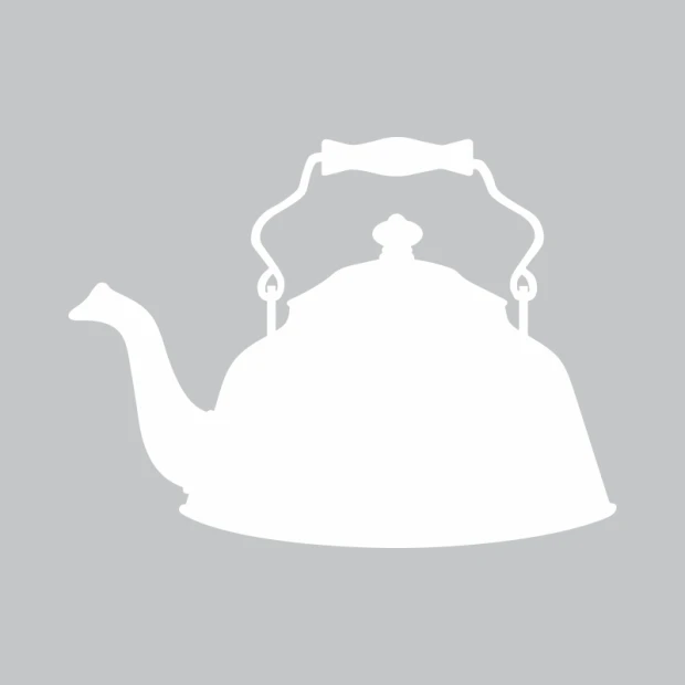 Kettle-shaped whiteboard with a graphic design of a kettle featuring a handle and spout.