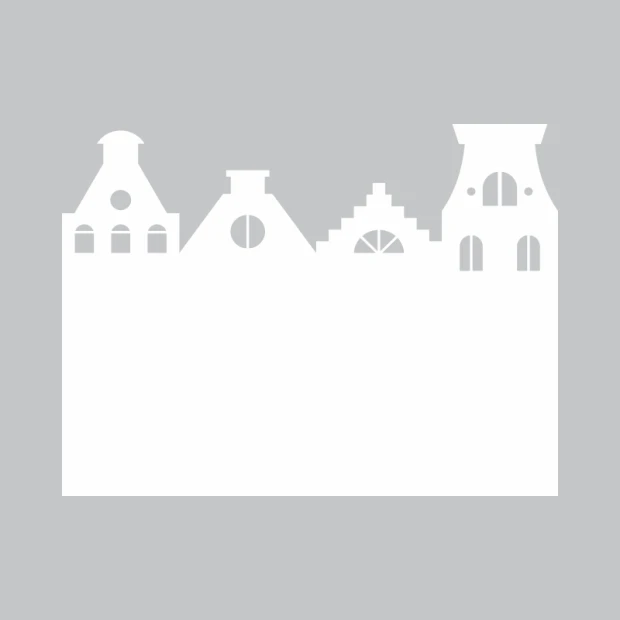 Dry-erase board with three differently shaped houses featuring windows and roofs.
