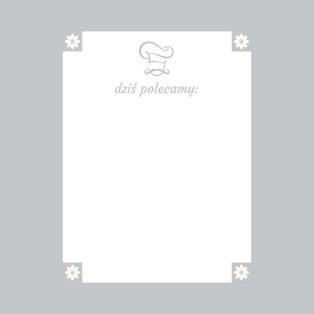 Dry-erase board featuring a floral corner design and a simple frame. Text at the top for easy organization.